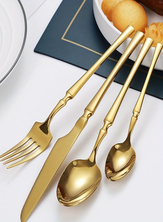KitchEase Set of 4 Silverware Dinner Forks | 4-Piece Korean Vintage Style Flatware Fork Set | Dishwasher-Safe Stainless Steel Cutlery for Home, Restaurant & Gift Giving (Aurum Gold) - Image 3